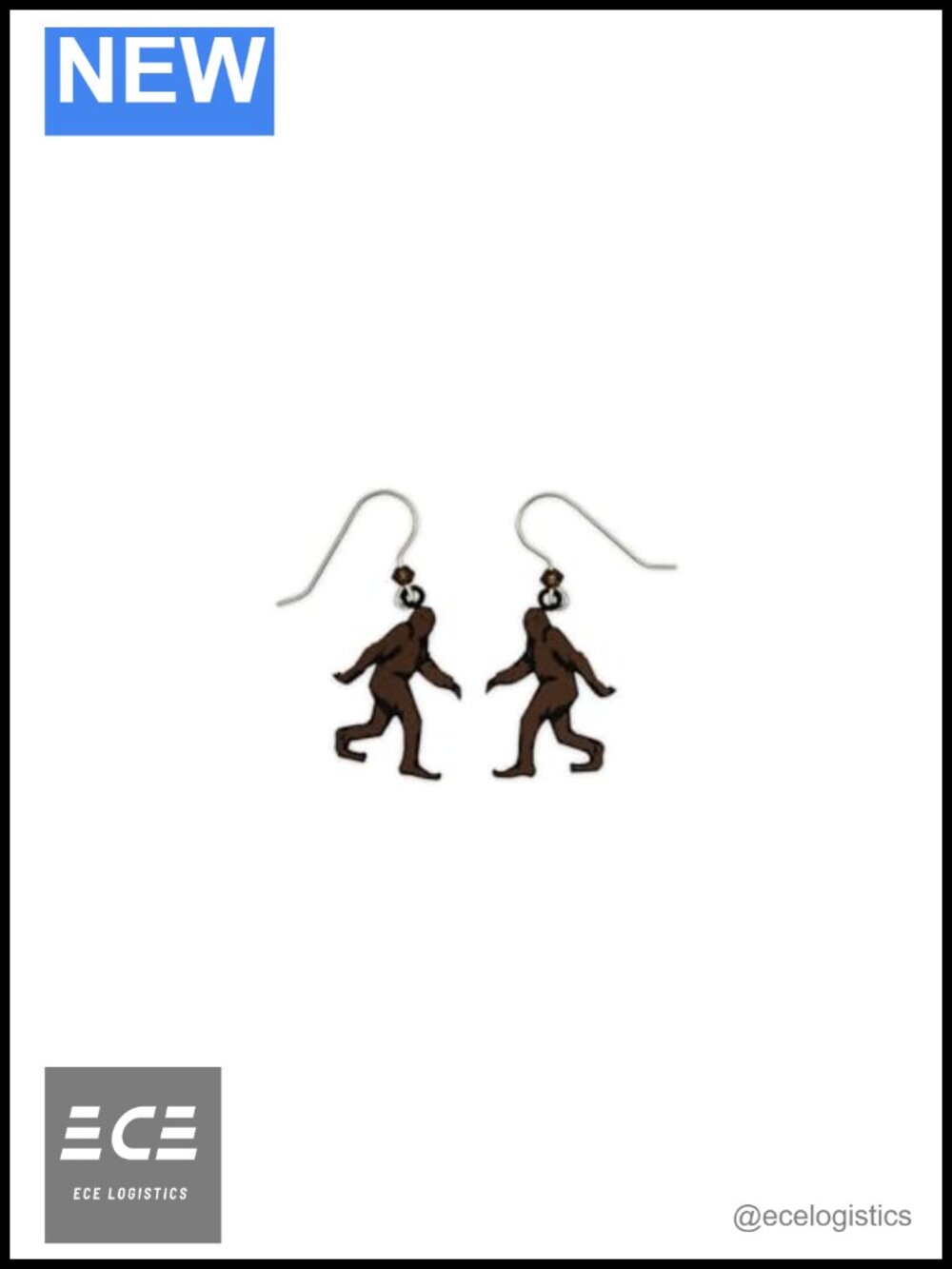 Sterling Silver Dangle Earrings Bigfoot Charm 1.75" Hypoallergenic